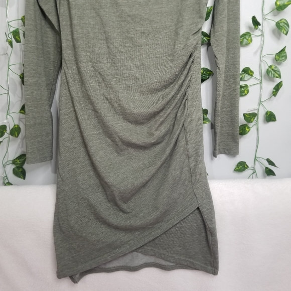 Leith Womens Long Sleeve Fitted Bodycon Med Ruched Dress Assymetrical Hem Green - Picture 5 of 12